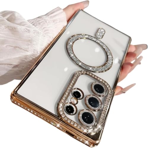 Image of for Samsung S26 Ultra 5G Glitter Case,Luxury Bling Rhinestone Diamond Plated Bumper Case,MagSafe, Sparkle Camera Lens Protection Clear Back Cover for Samsung S26 Ultra 5G (Gold)