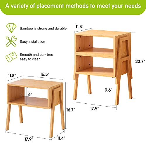 End Table Set Of 2 Bamboo Stackable Bedside Table Living Room Nightstand 2-Tier Storage Shelf Wood Sofa Table For Small Space Bed Room Living Room #TOP6