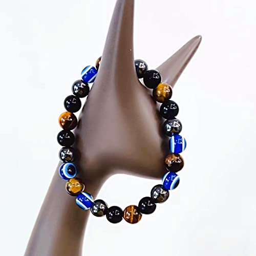 Evil Eye with Hematite Black Obsidian Tiger Eye Stone Triple Protection Bracelets for Men Women, Crystal Jewelry Stone Bracelets Bring Luck and Prosperity and Happiness3