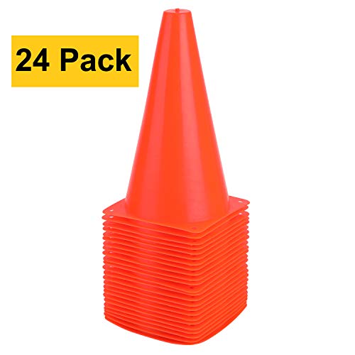 9 Inch Plastic Training Traffic Cones, 24 Pack Sport Cones, Agility Field Marker