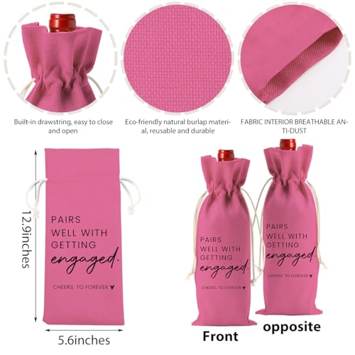 Image of Engaged Engagement Gifts for Couples Her Engagement Party Decorations | Engaged Wine Bag for Couple Women Pairs Well with Getting Engaged Wine Accessory Sets Pink Black