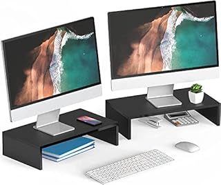 FITUEYES Dual Monitor Stand 42.5cm 2 Pack Computer Monitor Riser, Wood Desktop Stand for PC Laptop Printer TV Screen, Home Office Supplies, Desk Organization, Black