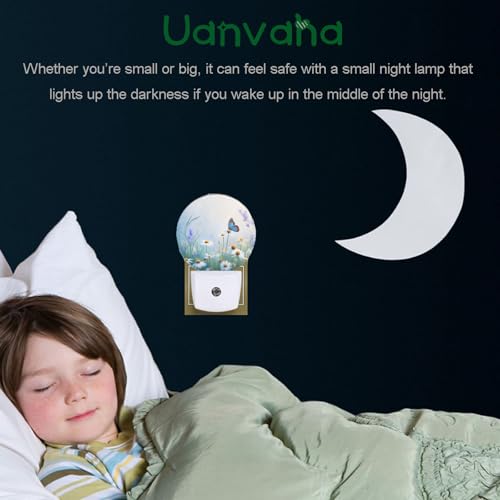 Image of Floral Night Light Lamp Herbs and Wild Flowers Butterfly Daisy Chamomile Blossom LED Nightlights with Dusk-to-Dawn Sensor, Gifts for Girls Women Birthday Mother's Day