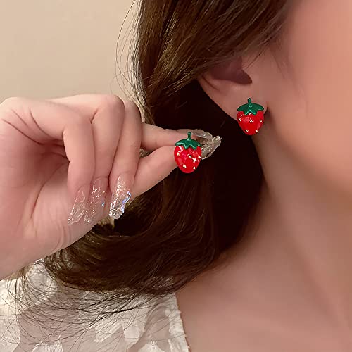 Cute Strawberry Stud Earrings for Women,Red Strawberry Earrings, Enamel White Strawberry Earring for Women Jewelry2