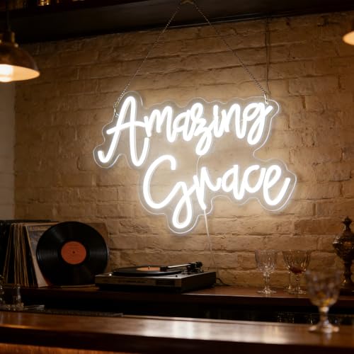 Image of inchAmazing Grace inch Hymn Quote Light - Inspirational & Timeless LED Wall Art for Church, Chapel, Prayer Room or Home Sanctuary Decor, Dimmable USB, Comforting Spiritual Gift of Hope & Peace