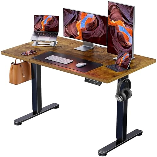 ErGear Escritorio Elevable Eléctrico, Mesa Ajustable en Altura, Mesa de Oficina con Panel Inteligente de 4 Memorias, Escritorio con Gancho para Mochila y Tablero de Dos Paneles (Marrón, 120x60 cm)