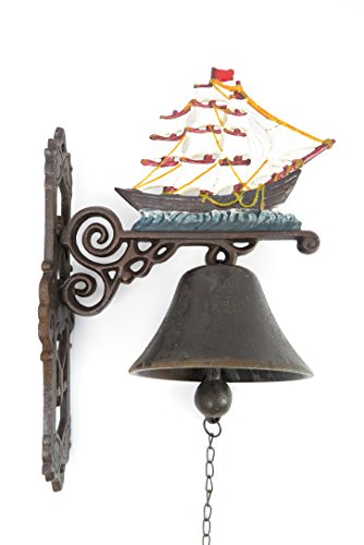 Clever-Deko Gartenglocke Wandglocke Segelschiff Windjammer Gusseisen Eisen Eisenglocke Metallglocke Schiffsglocke Antik rustikal braun Bauernhof Hofglocke Cover