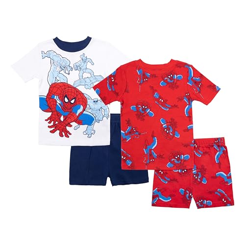 Marvel Boys 4-Piece Snug-fit Cotton Superhero Pajama Set Soft & Cute for Kids SPIDEY SURROUNDED 2T