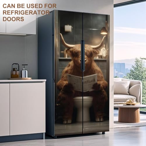Image of Highland Cow Door Sticker, Funny Bathroom Door Cover, 30.3x78.7in