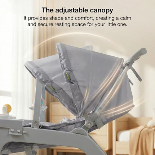 Image of Baybee Baby Rocker & Bouncer Chair for 0-3 Years | Baby Feeding Chair with Push Rocker Mode, Adjustable Canopy, Hanging Toys, 360 Wheels & 3-Point Safety Belt (Beige)