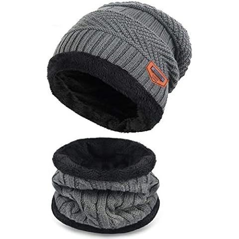 Winter Slouch Chemo Beanies Skull for Women & Men Ski Snow Knit Hat and Infinity Scarf Skull Cap Grey Cover