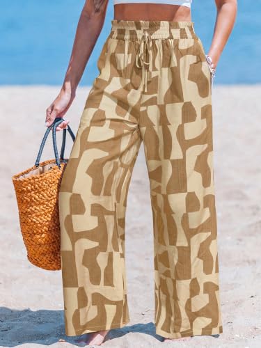 Image of CUPSHE Women's Wide Leg Beach Pants - Tropical Floral with Pockets Plus Size Casual Flowy Vacation Bottoms