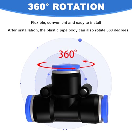 15 Stück 8mm OD pneumatische Steckverbindung,3 Wege T-Stücke Schnellverschraubungen Kunststoff Rohr PE Luftleitungsadapter,Push in Connect Pneumatik Fitting (PE - 8mm - 15 Stück)