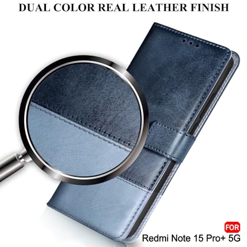 Image of TheGiftKart Flip Back Cover Case for Mi Redmi Note 15 Pro Plus 5G | Dual-Color Leather Finish | Inbuilt Stand & Pockets | Flip Back Case Cover for Redmi Note 15 Pro+ 5G (Faux Leather, Blue & Sky)