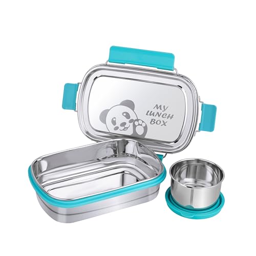 Image of PDDFALCON Stainless Steel Recta Munchy with Panda Print with 100% Leak-Proof, BIS Certified, Jindal Seal & Made in India Lunch Box - 875ml (Recta Munchy Sky Blue, 875ml)
