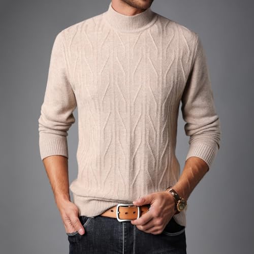 Men's 100% Wool Mock Turtleneck Sweater Long-Sleeved Twisted Knit Business Casual Half Neck Pullover Sweaters2