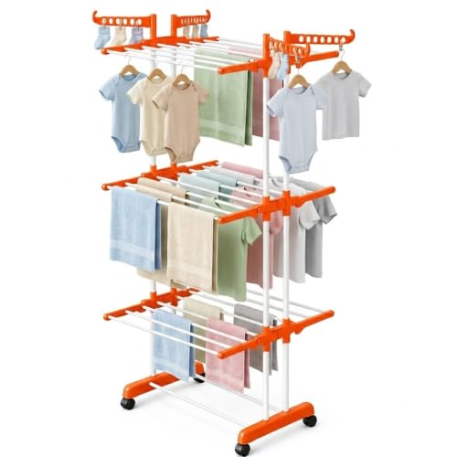 Image of Premium Steel Clothes Drying Stand | 3 Layer Rack with Wheels