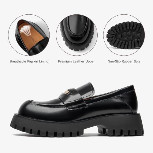 Image of BEAU TODAY Chunky Loafers Women,Patent Leather Platform Loafers for Women,Lug Sole Slip On Penny Shoes,Comfortable Work Office Business Casual Dress Shoes