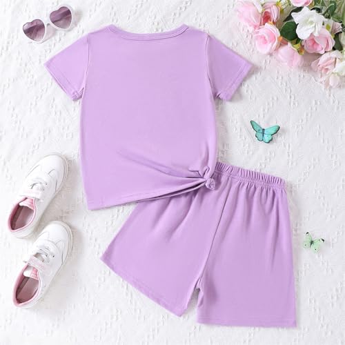 Image of Kid Toddler Girl Butterfly Printed Short Sleeve T-Shirt + Waist Shorts Set 2PC Clothing For Summer