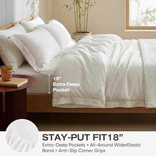 Image of Real 100% Viscose Derived from Bamboo Sheets Set California King Size, Cooling & Silky Soft for Hot Sleeper, Luxury with Breathable & Moisture Wicking Fabric, 18 inch Deep Pocket with Corner Straps(W, CK)