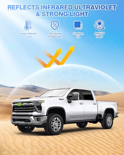 Image of Canvcle Sunshades for Chevrolet /Chevy Silverado 2500 3500 Crew Cab 2020-2026 Accessories Windshield Sun Shade Side Rear Window Shade Cover Sun Visor Shield Privacy Protection Keep Car Cool Black 5PCS