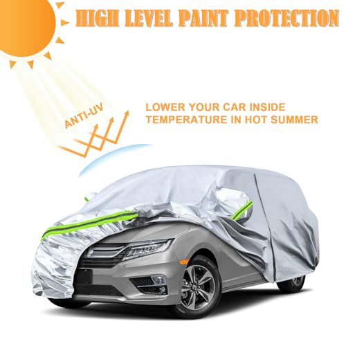 Image of Waterproof Car Covers Replace for 2005-2025 Honda Odyssey Minivan, 6 Layers Silver All Weather Custom-fit Car Cover with Zipper Door & Windproof Bands for Snow Rain Dust Hail Protection