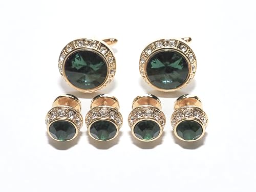 Gemelos y Pasadores con Cristal Verde Esmeralda miniatura 1