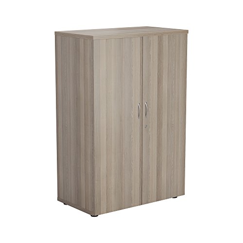 Image of Office Hippo Cupboard With 3 Shelves, Lockable, Grey Oak, 80 x 45 x 120 cm