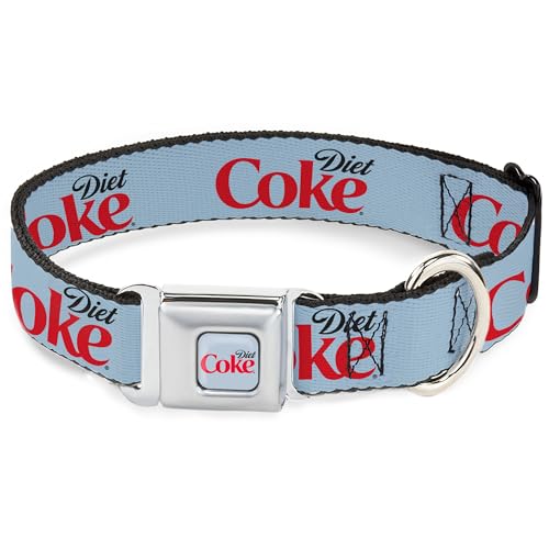 The Coca-Cola Company Pet Collar, Dog Collar Metal Seatbelt Buckle, Diet Coke Logo Light Gray Black Red, 11 to 16.5 Inches 1.0 Inch Wide