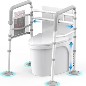 Stand Alone Toilet Safety Rail – Adjustable Width & Height Fit Any Toilet, Medical Toilet Frame for Elderly Handicap Disabled, Folding Handrails
