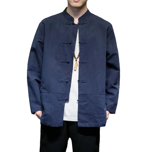 Chemise homme lin et coton style chinois à manches longues et col mandarin