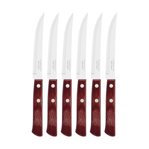 Conjunto De Facas Para Churrasco Tramontina Com Lâminas Em Aço Inox E Cabos Em Madeira Tratada Polywood Vermelho 6 Peças