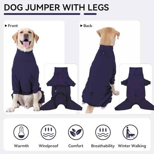 Hjyokuso Hundemantel Winter, Warmer Fleece Hundepullover mit Beinen, Weiche Vierbeinige Hundejacke für Kleine & Mittelgroße Hunde, Hundebademantel Fleece Hunde Pyjama Bekleidung Blau S
