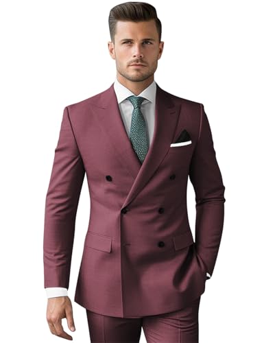 Mens Double Breasted Suit 2 Piece Classic Regular Fit Business Casual Wedding Prom Suits for Men