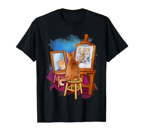 Cat Painting Lion Artistic Animals Lover Graphic Novelty T-Shirt