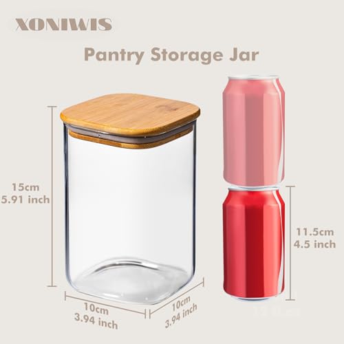 37oz 4PCS Glass Storage Containers with Lids, Glass Jars with Lids Pantry Food Storage Jars, Square Canister For Cookie, Nuts, Snack, Cereal, Candy, LeafTea, Coffee, Spice - Image 5