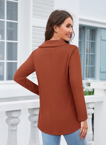 Bulotus Fall Sweaters for Women 2025 Cowl Neck Asymmetrical Long Tunics for Leggings Vacation Travel Tops with Pockets