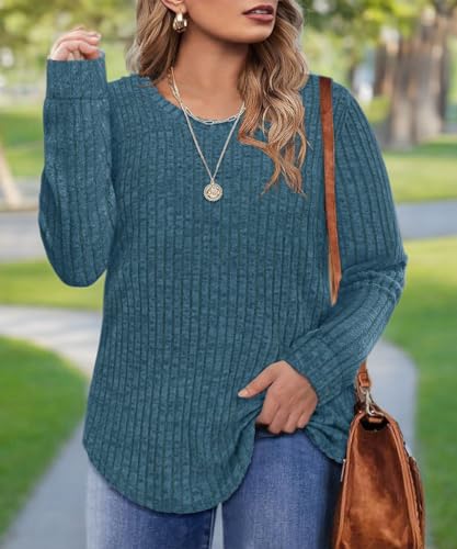 Image of CARCOS Plus Size Tops for Women Long Sleeve Raglan V Neck T Shirts Tunic Fall Blouse Xl-5Xl 14W -28W