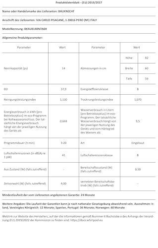 Bauknecht BK4UB14BN7A0X Unterbau-Geschirrspüler/ 60 cm/ActiveDry–automatisches Türöffnungssystem/Startzeitvorwahl/MultiZone–separates Ober- oder Unterkorbspülen/Besteckschublade–flexibel beladbar