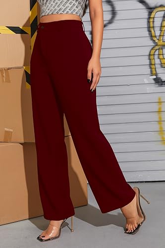 Image of Lycra Trouser for Women - Straight Fit Ankle Length Formal Pant for Office & Casual Wear, Classy Solid Pattern & Plain Design, Comfortable & Stretchable (in, Numeric, 34, Maroon)