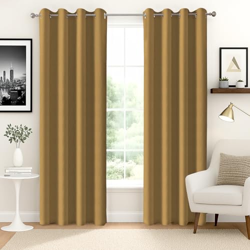 Image of Homestan 90% Blackout Door Curtains 8 Feet Long Set of 2, Room Darkening Parda with Grommet Design for Home Decor (8x4 Feet, Mustard)