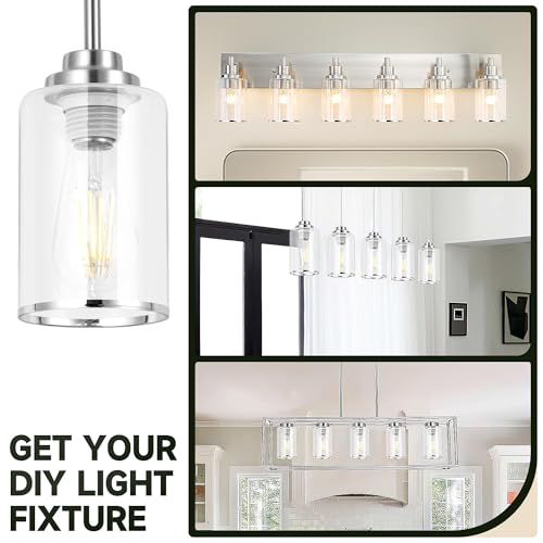 Image of Clear Glass Light Shade with Silver Trim - 1-5 /8 inch Fitter Opening - Replacement for Chandeliers, Wall Sconces, Pendant Lights，Vanity & Ceiling Lights - Vintage Style Decor (4 Pack)
