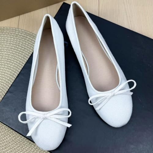 Image of TN TANGNEST Women's Velvet Flats Round Toe Ballet Shoes | Elegant Bowknot Flats Comfortable Casual Slip On Flats for Work