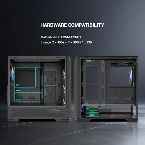 Image of SAMA S41 ATX Mid-Tower Gaming PC Case, 4 ARGB Fans, USB-C, 360mm AIO, Black | Fan Hub Included, High Airflow Mesh Gaming Computer Case, Back-Connect Ready, 427mm GPU & 360mm AIO Support, 32mm Cable