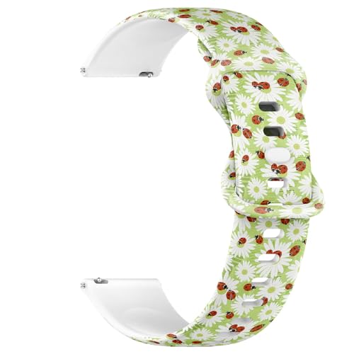 Compatible with Garmin Fenix 7/7 Pro, Fenix 6/6 Pro, Fenix 5/5 Plus, Epix (Gen2) / Epix Pro (Gen2), 22mm Sport Watch Band (Flowers Chamomile Ladybugs) Silicone Soft Strap Bracelet