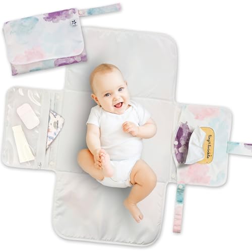 Image of Tiny Twinkle Portable Diaper Changing Pad | Waterproof, Wipeable & Compact Baby Changing Pad for Travel | Smart Wipes Pocket & Organized Storage| Newborn Shower Gift (Cotton Candy)