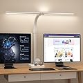 AKRRYR Led Desk Lamp for Home Office,24W Bright Eye-Caring Desk Light with Base,5 Brightness and 5 temperatures Dimmable Workbench Task Light, Adjustable Gooseneck Table Lamp for Monitor(White)