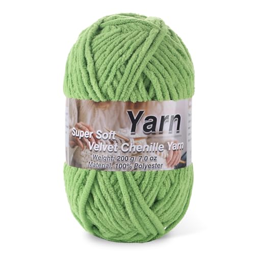 Image of Chunky Chenille Yarn for Baby Blanket Yarn for Crocheting - 7.05oz Super Soft Chenille Plush Yarn - Bulk Thick Yarns Used for Making Scarves, Blankets, Stuffed Animals, DIY Craft (Grass Green)