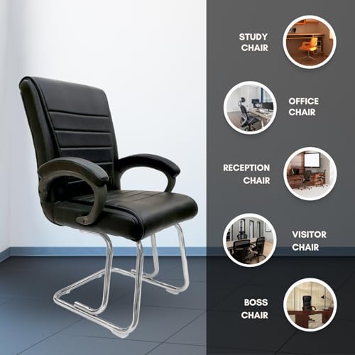Image of activa Executive Office Visitor Chair | Ergonomic Relax Chair for Study, Home, Reception| Comfortable Cushioned Seat Back, Double Pipe Frame with Arm Rest Guest Seating (1, Black, Regal)