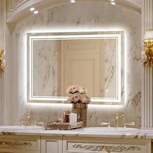 SaniteModar LED Bathroom Mirror, 36 x 28 inch Bthroom Mirror with Lights, Dimmable 3 Brighter Color, Anti Fog Wall Mounted Vanity Mirror with Touch Horizontal/Vertical